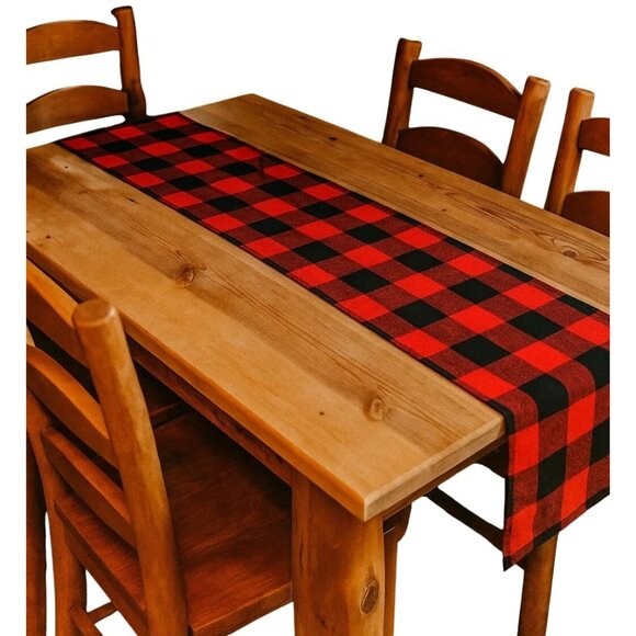 Red & Black Buffalo Plaid Cotton Table Runner 12 x 70 Inches Rustic Lodge Holida - Picture 11 of 11